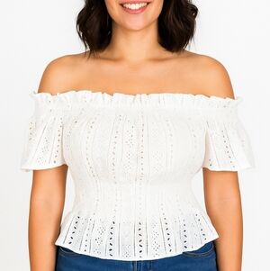 White Off-Shoulder Smocked Blouse Size: S & M